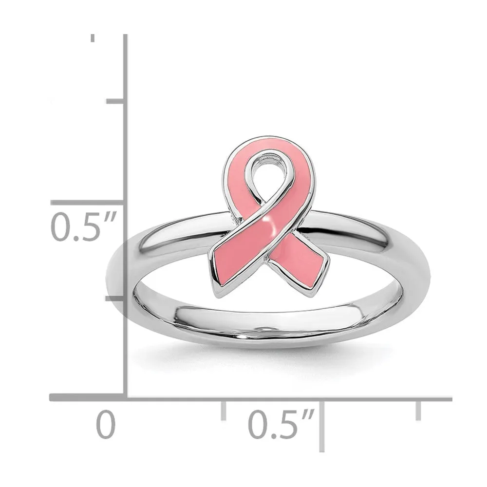 Stackable Expressions Pink Enameled Awareness Ribbon Ring in Sterling Silver