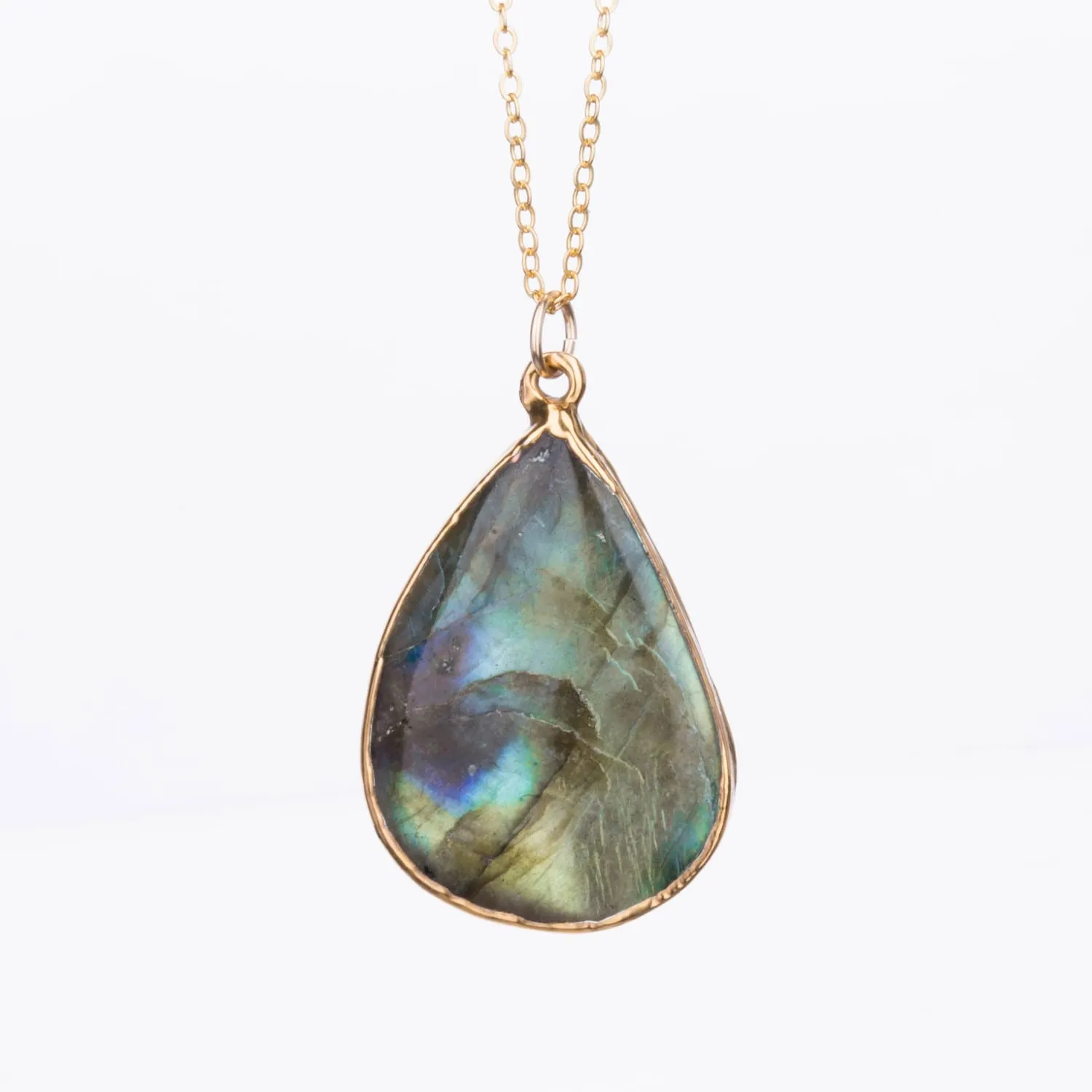 Statement Raw Labradorite Necklace, Raw Labradorite Pendant,