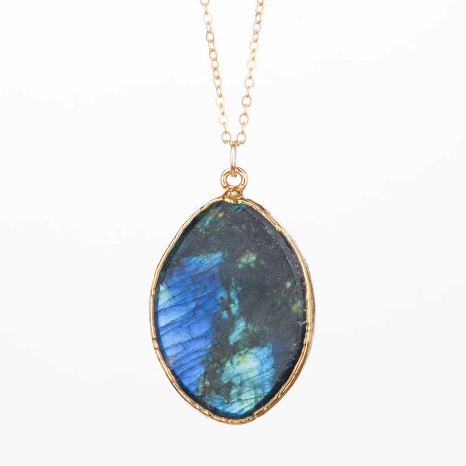 Statement Raw Labradorite Necklace, Raw Labradorite Pendant,