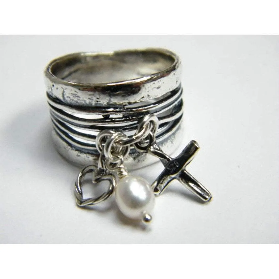 sterling silver dangle rings Cross ring , charms rings,  Christian ring, Israel silver ring jewelry