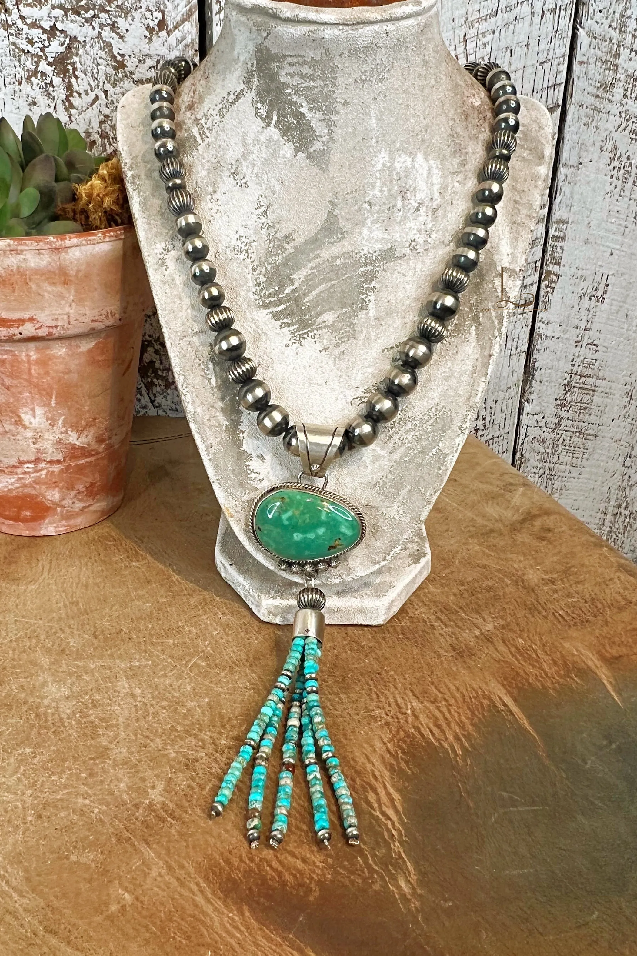 The Sterling Silver Pearl Necklace & Turquoise Tassel Pendant Set