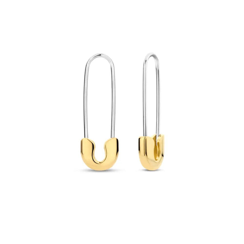 Elegant Ti Sento Two-Tone Safety Pin Earrings