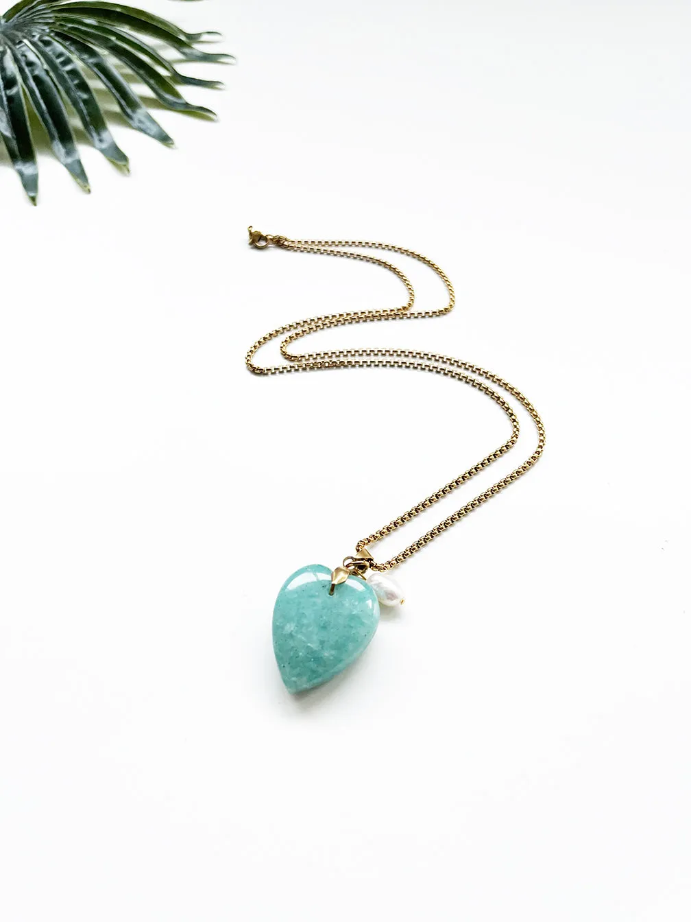 touchstone necklace - amazonite and freshwater pearl