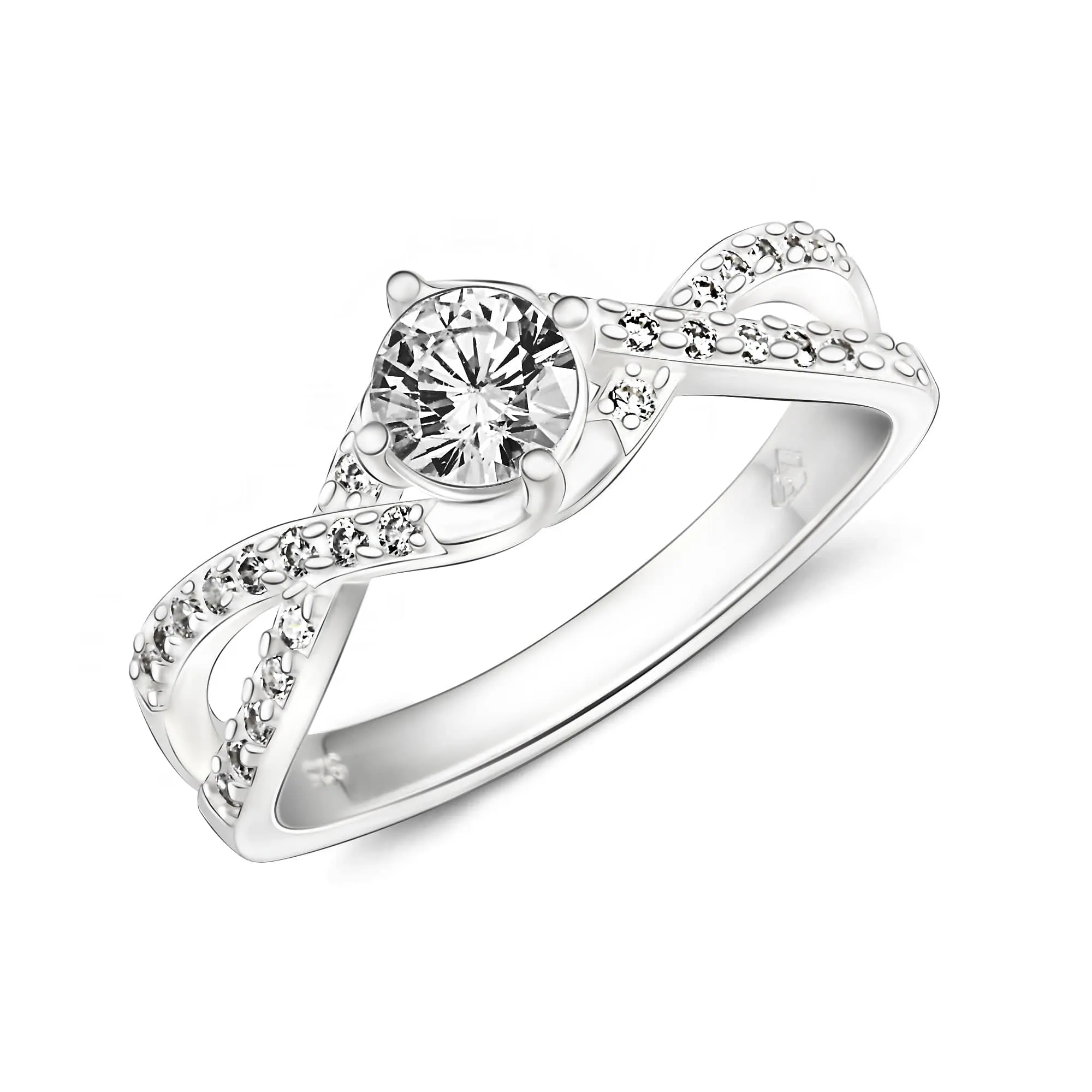 Twist Criss Cross Cubic Zirconia Engagement Ring Sterling Silver