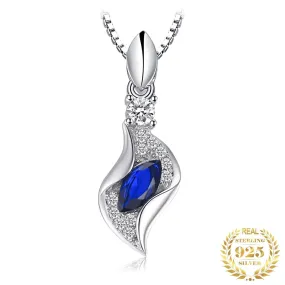 Unique Elegant Marquise Created Blue Sapphire Pendant Necklace ( No Chain )- 925 Sterling Silver