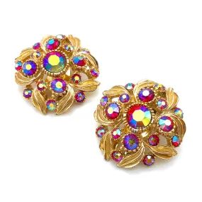 【USA輸入】ヴィンテージ B.S.K レッドオーロラ フラワー イヤリング/Vintage B.S.K Red Aurora Flower Clip On Earrings