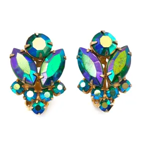 【USA輸入】ヴィンテージ オーロラ ラインストーン イヤリング/Vintage Iridescent Rhinestones Clip On Earrings