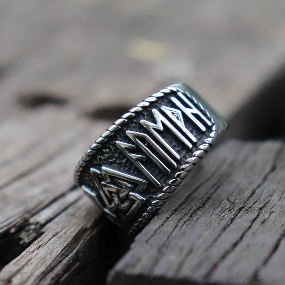 Valknut with Runes Ring