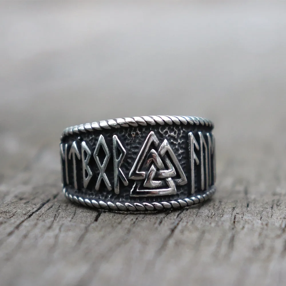 Valknut with Runes Ring