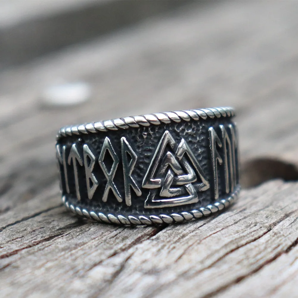 Valknut with Runes Ring