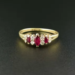 Vintage 14K Gold Diamond Ruby Ring, Sz 9 3/4