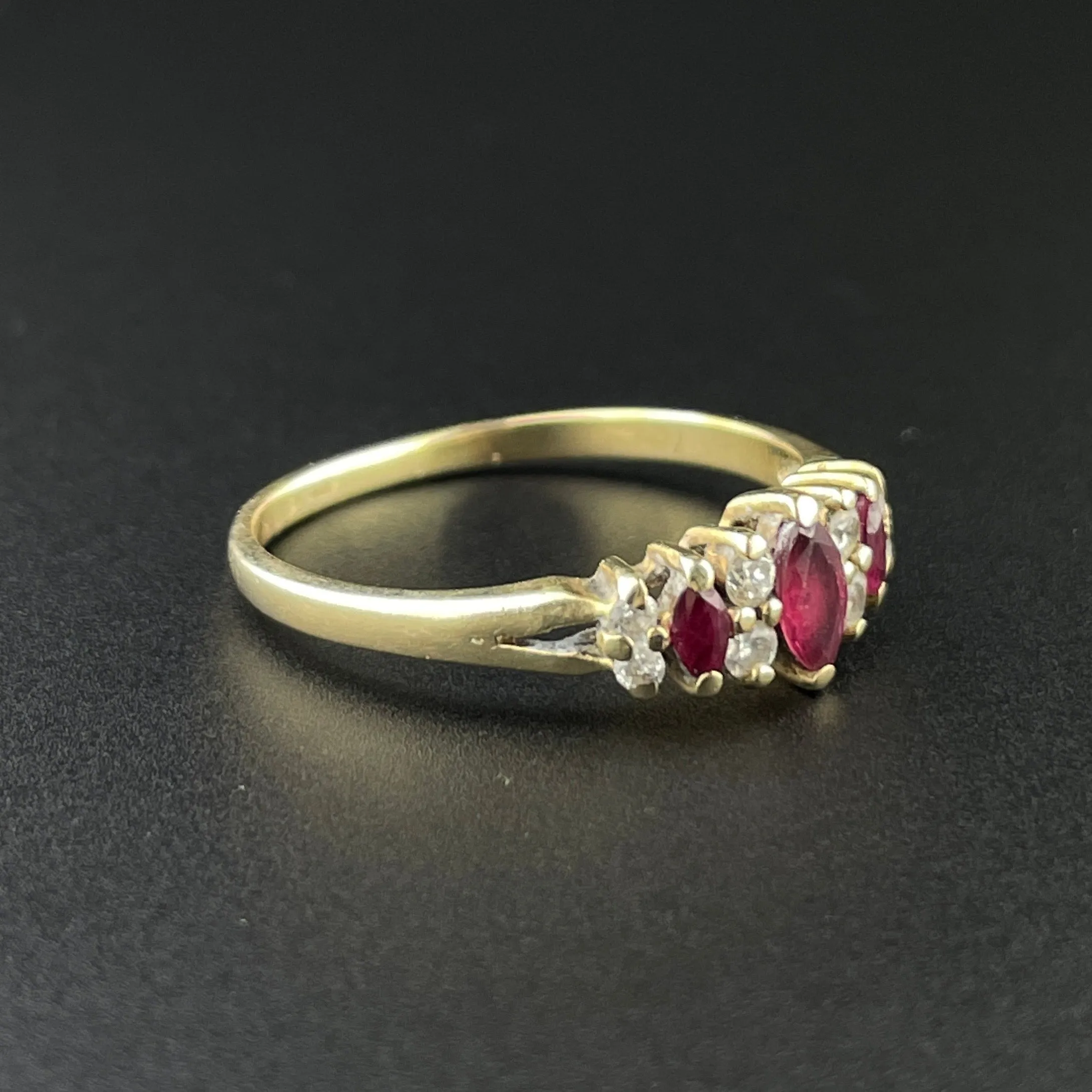 Vintage 14K Gold Diamond Ruby Ring, Sz 9 3/4