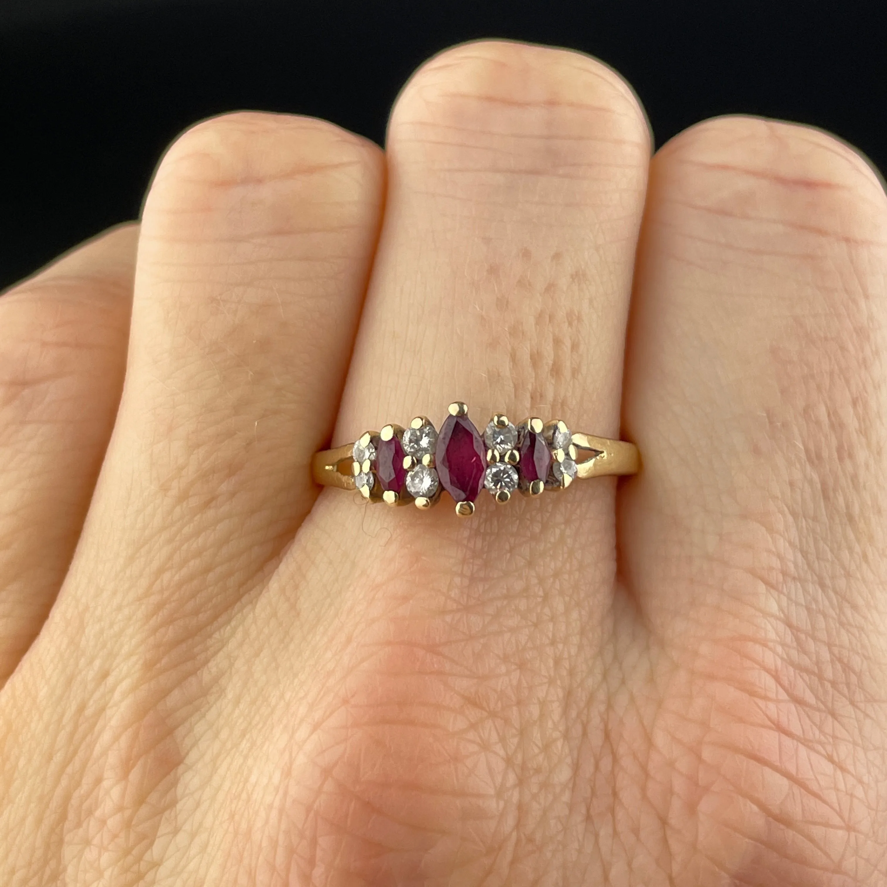 Vintage 14K Gold Diamond Ruby Ring, Sz 9 3/4