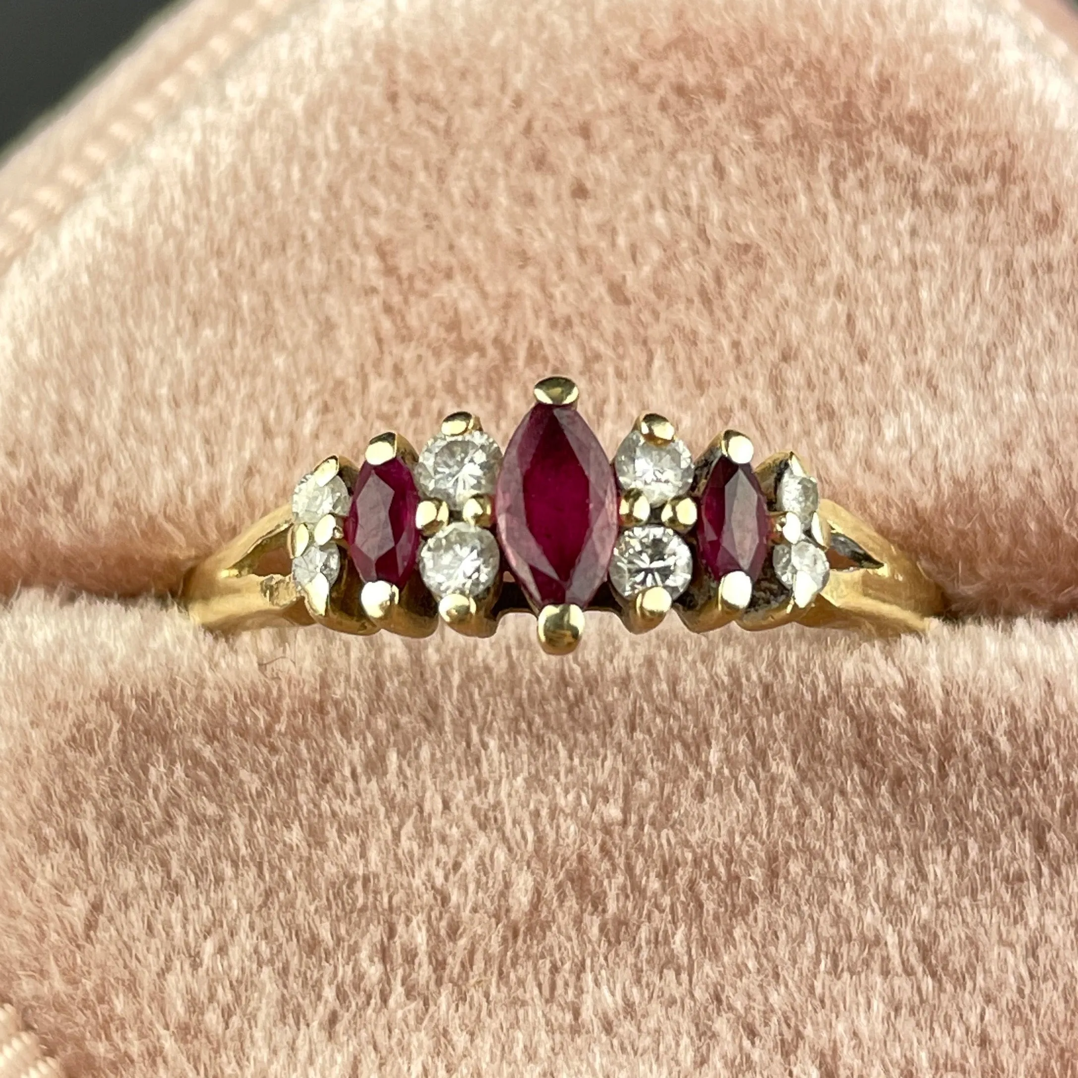 Vintage 14K Gold Diamond Ruby Ring, Sz 9 3/4