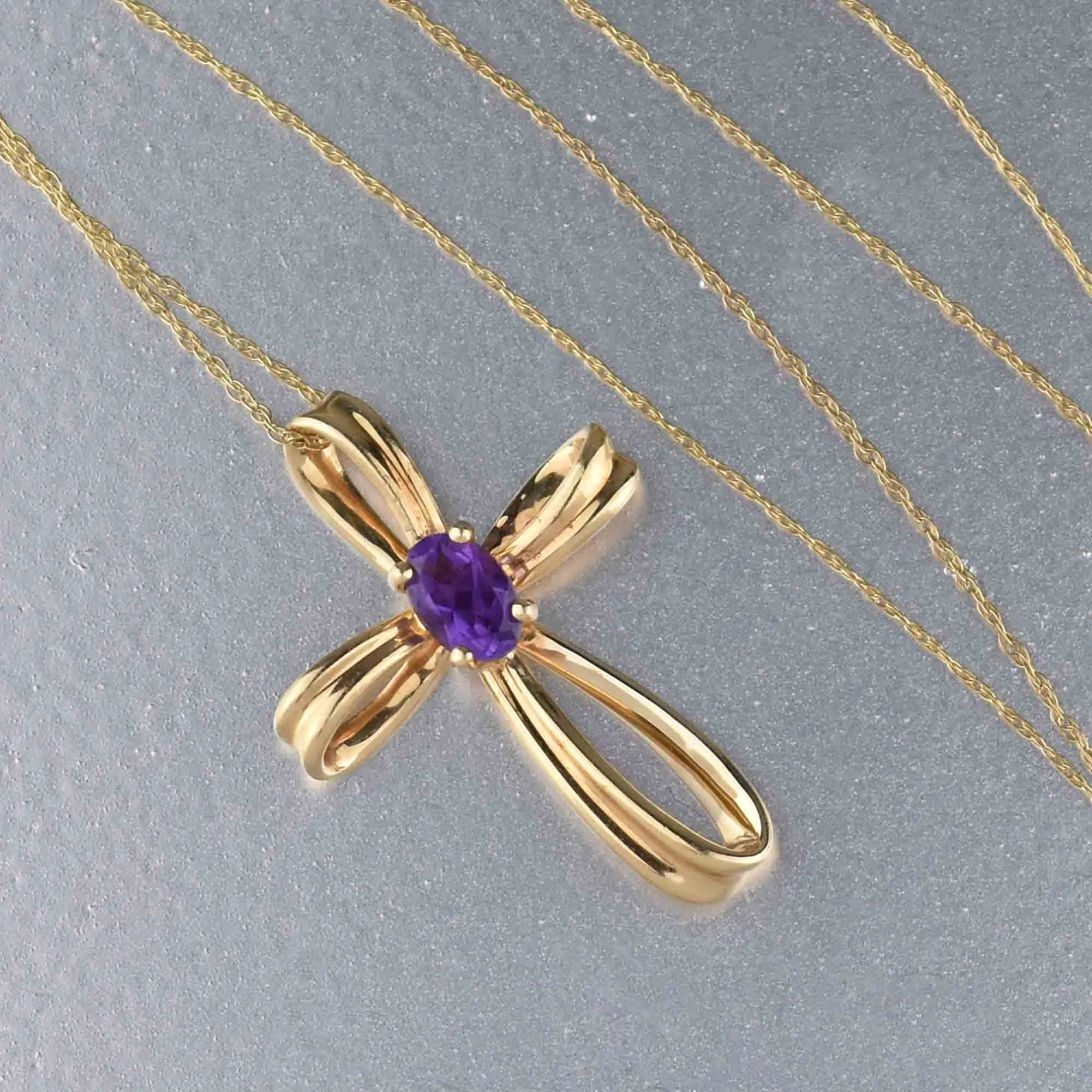 Vintage Amethyst Gold Cross Pendant Necklace