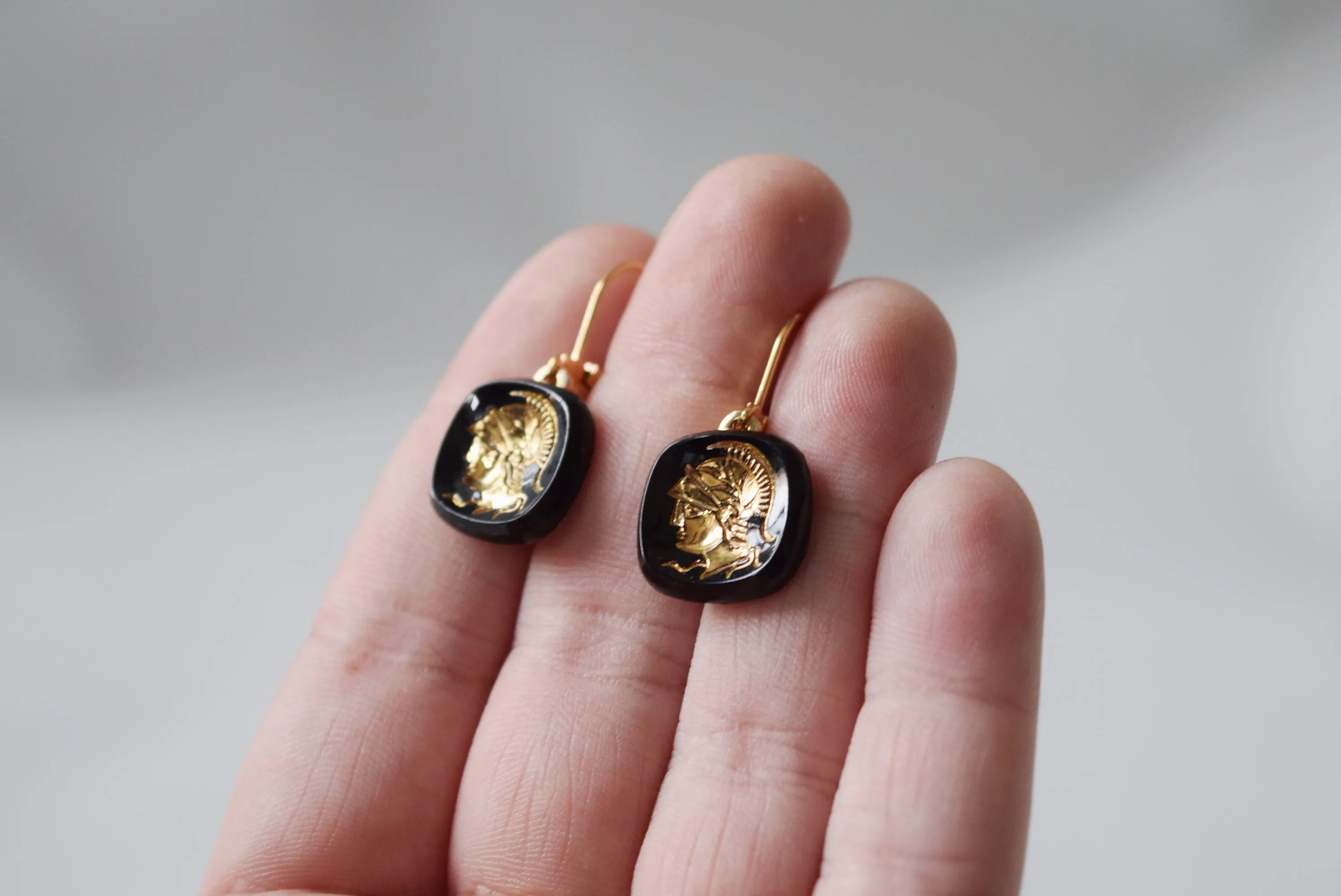 Warrior Intaglio Earrings - Black and Gold