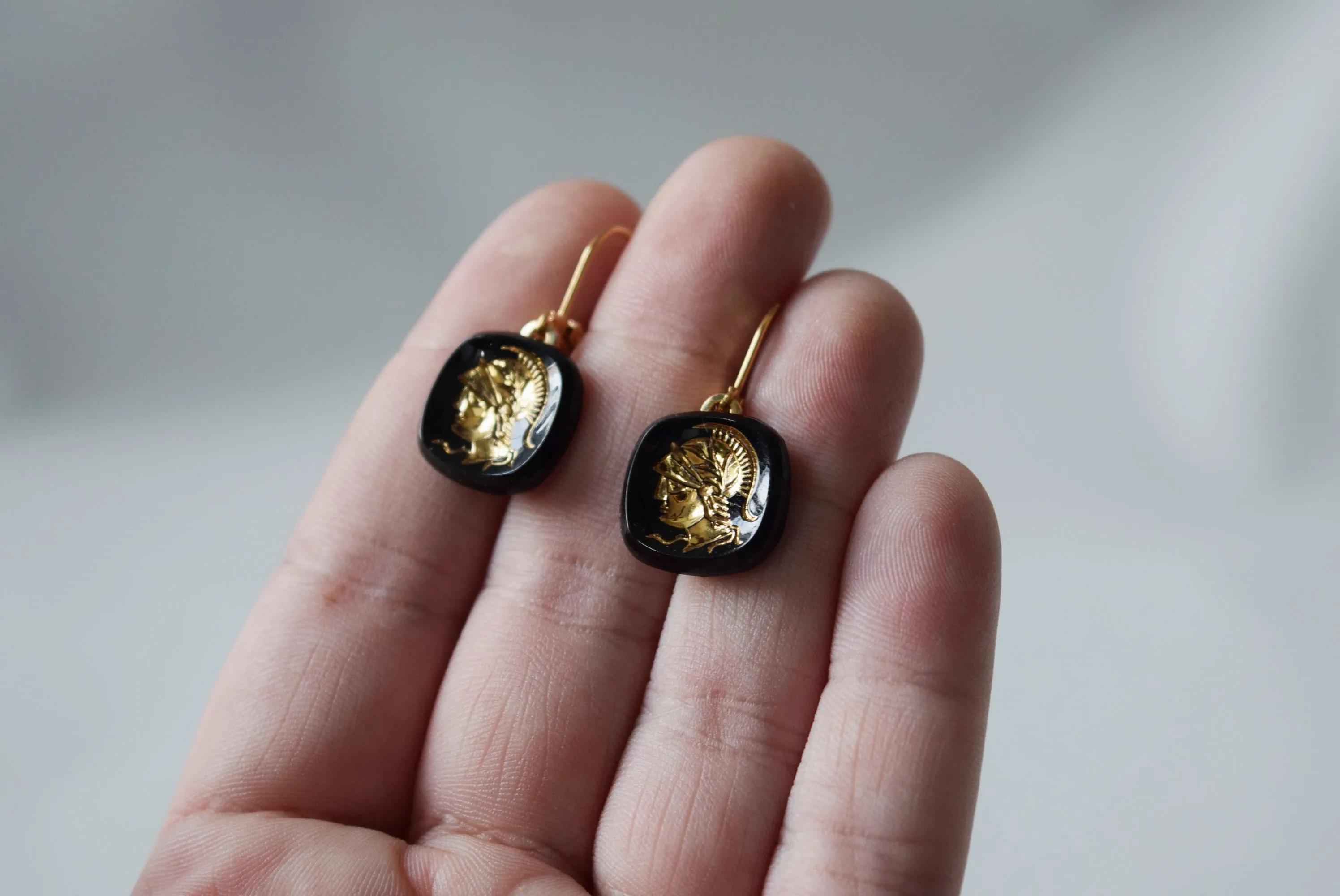 Warrior Intaglio Earrings - Black and Gold