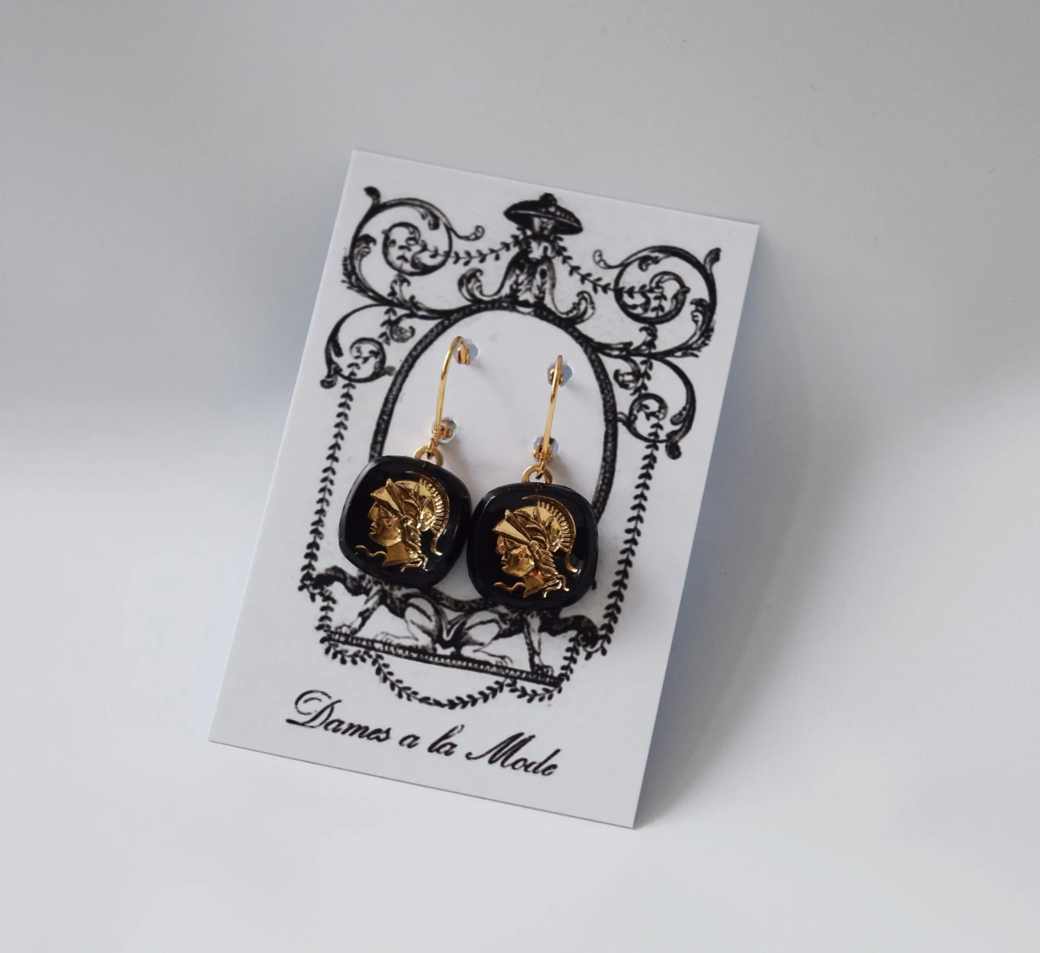 Warrior Intaglio Earrings - Black and Gold