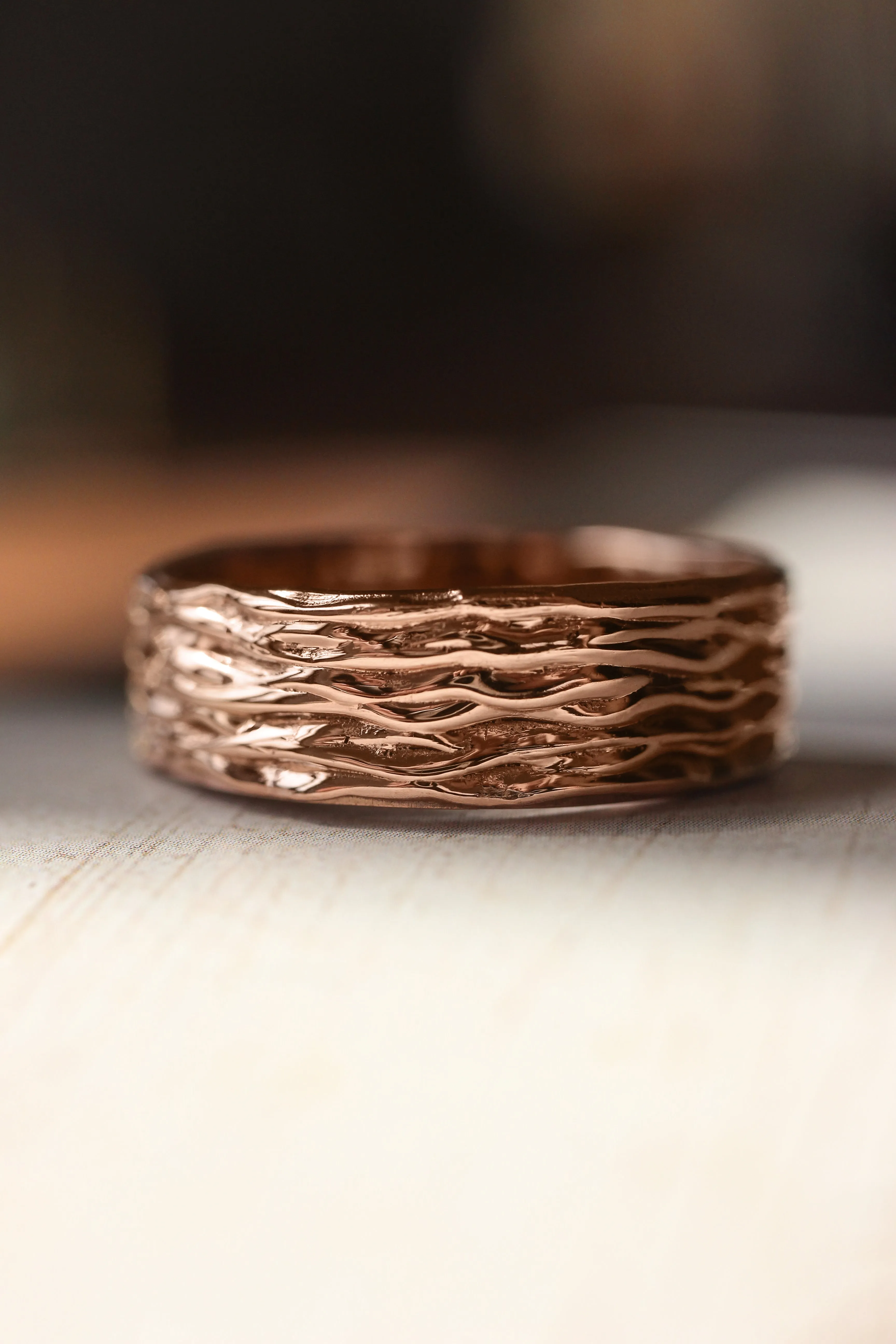 Wedding bands set for couple, waves rings