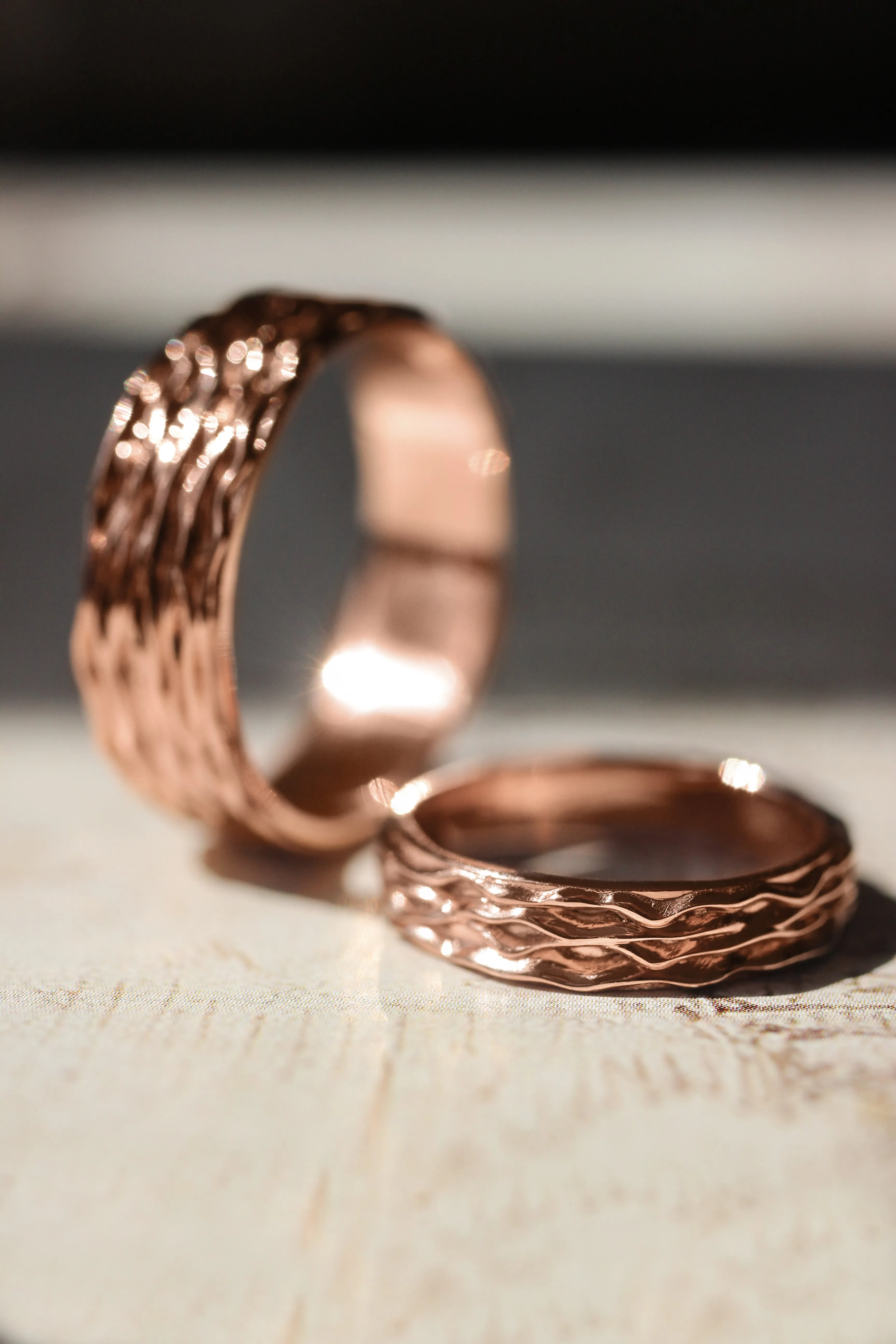 Wedding bands set for couple, waves rings