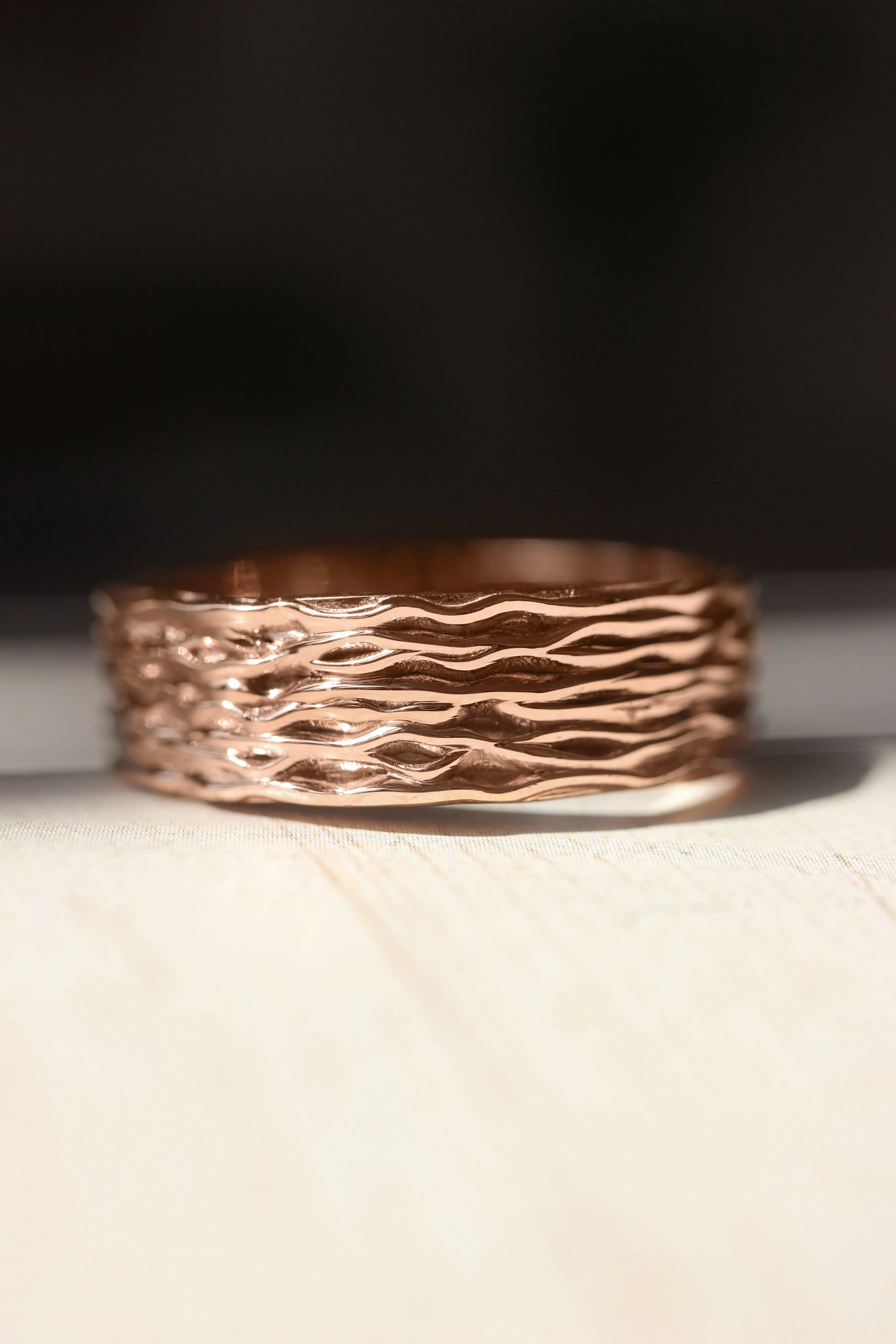 Wedding bands set for couple, waves rings