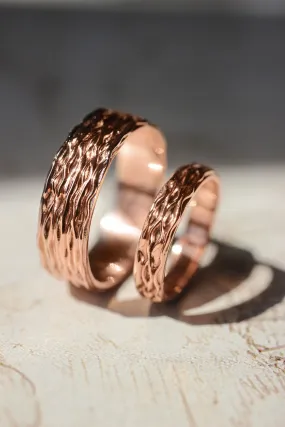 Wedding bands set for couple, waves rings