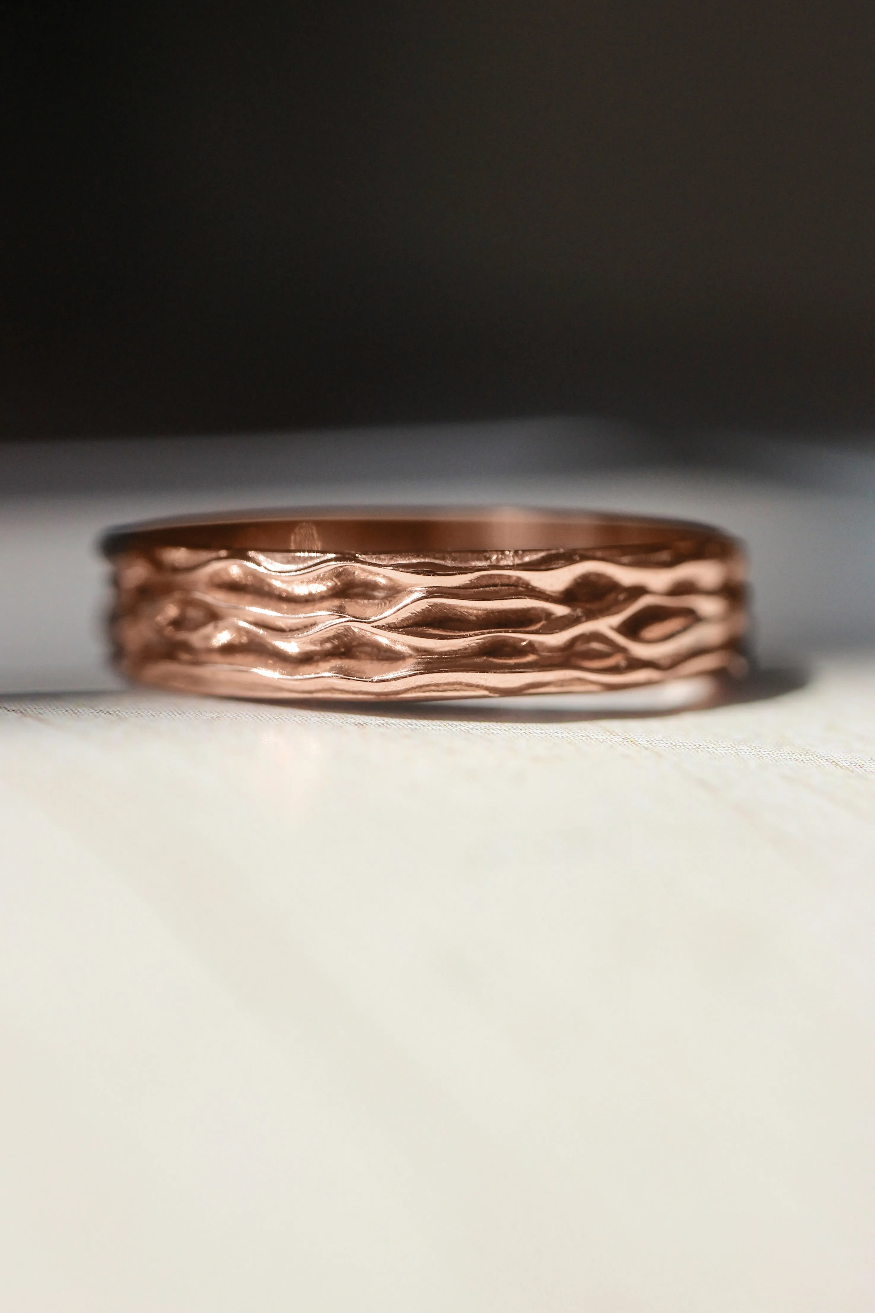 Wedding bands set for couple, waves rings