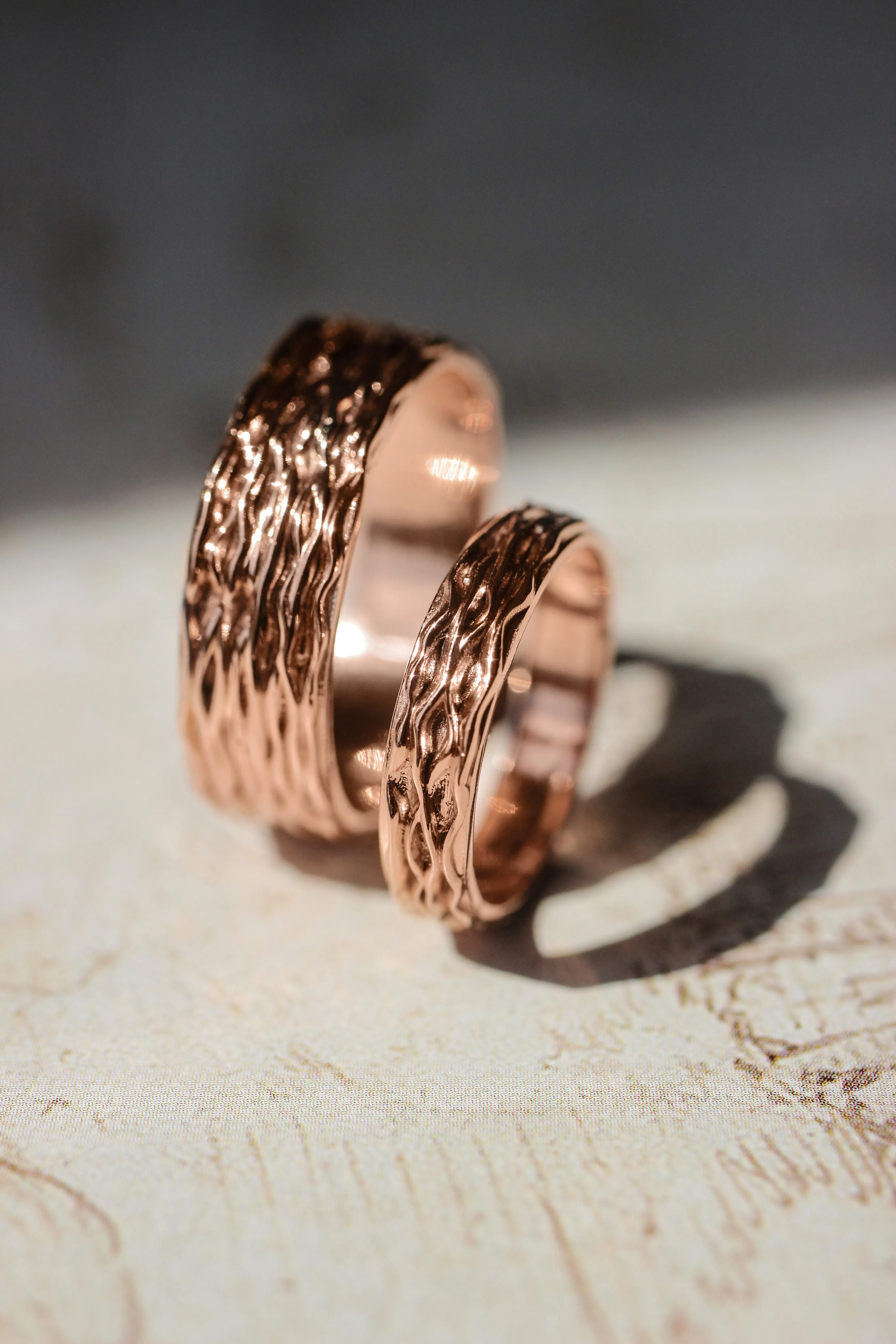 Wedding bands set for couple, waves rings