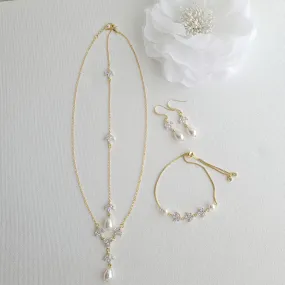 Wedding Necklace Set with Earrings & Bracelet-Gold- Leila