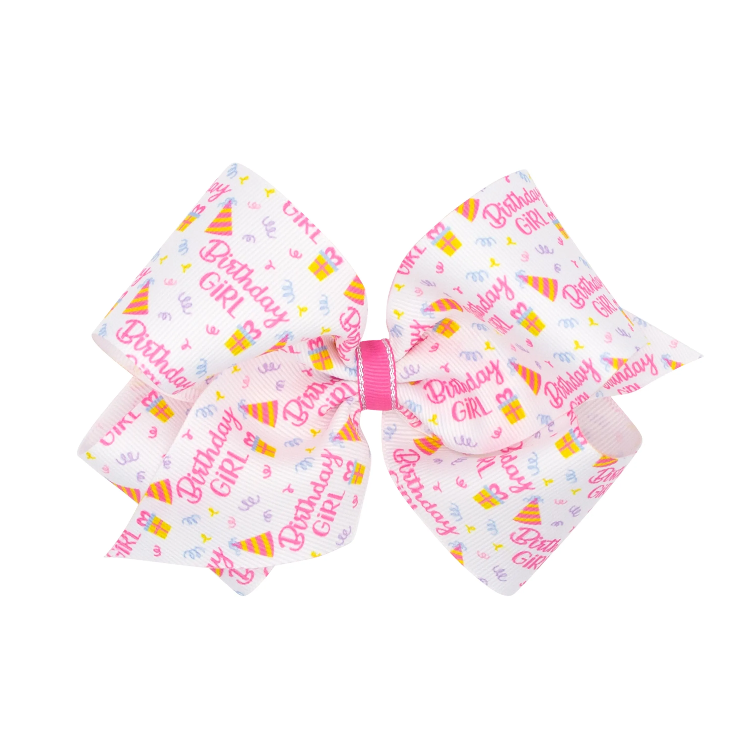 Wee Ones Birthday Girl Print Grosgrain Hair Bow on Clippie - 2 Sizes