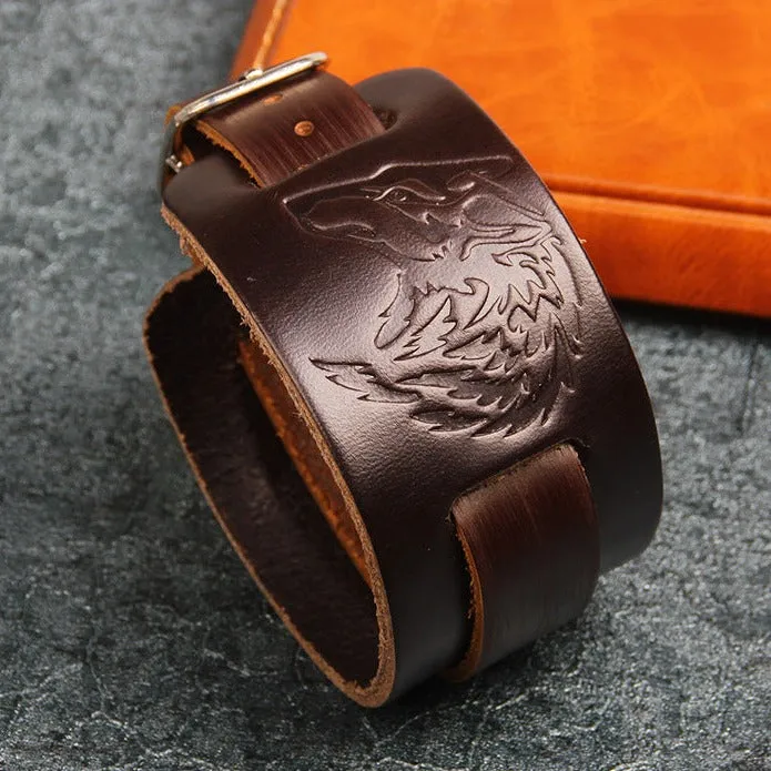 Wolf Sigil Leather Bracelet