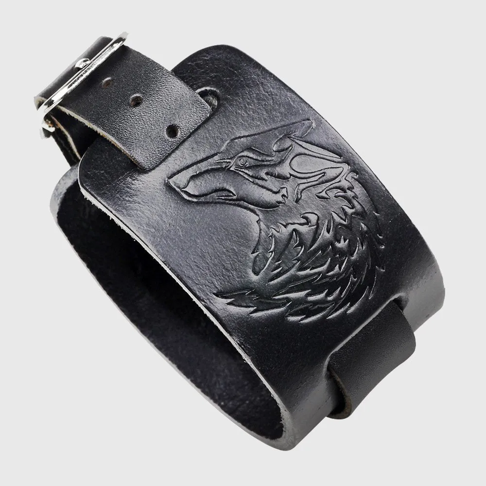 Wolf Sigil Leather Bracelet