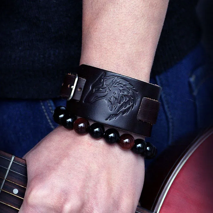 Wolf Sigil Leather Bracelet