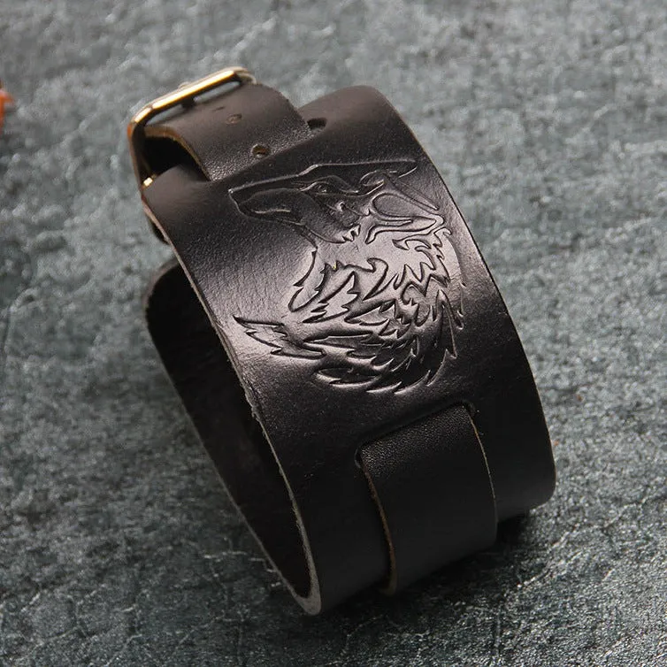 Wolf Sigil Leather Bracelet