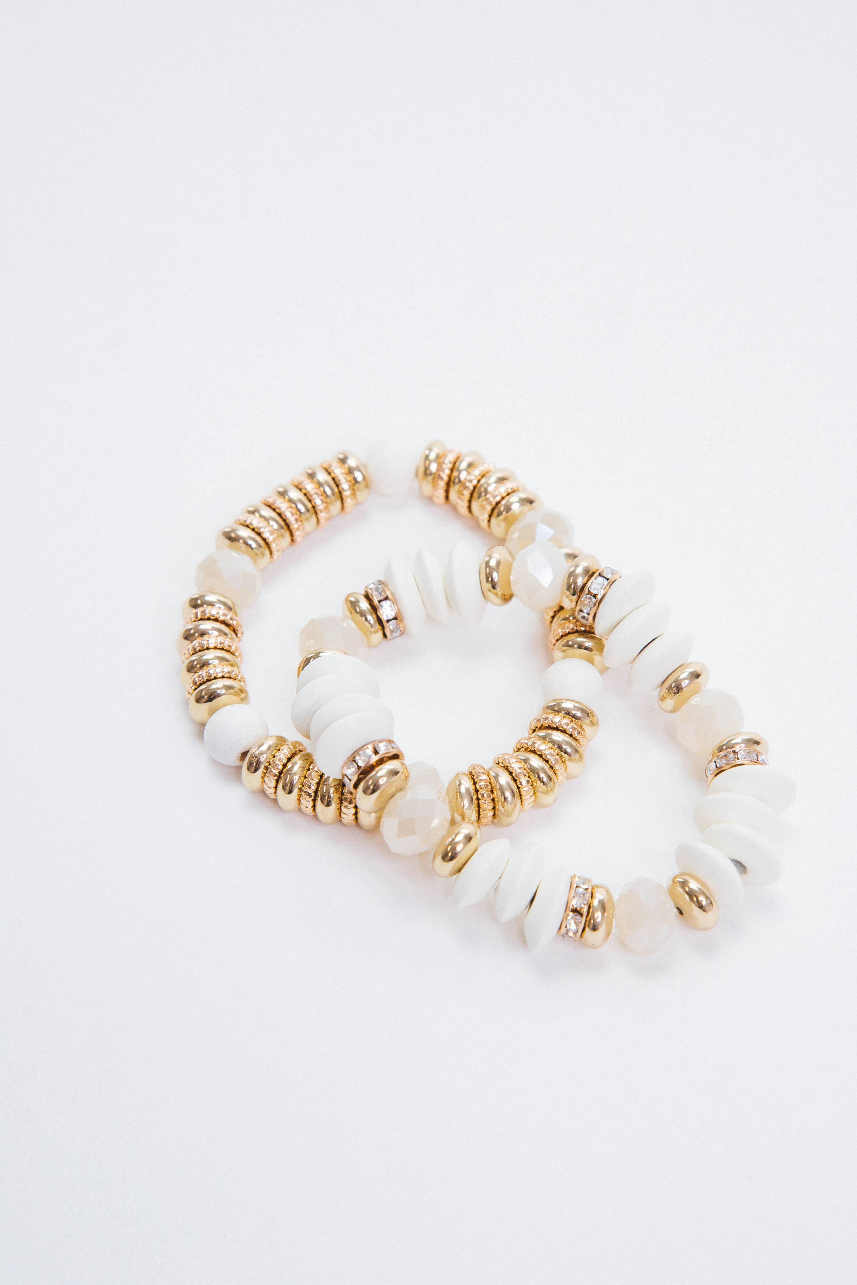 Wood Faceted Bead Bracelet Set, Ivory